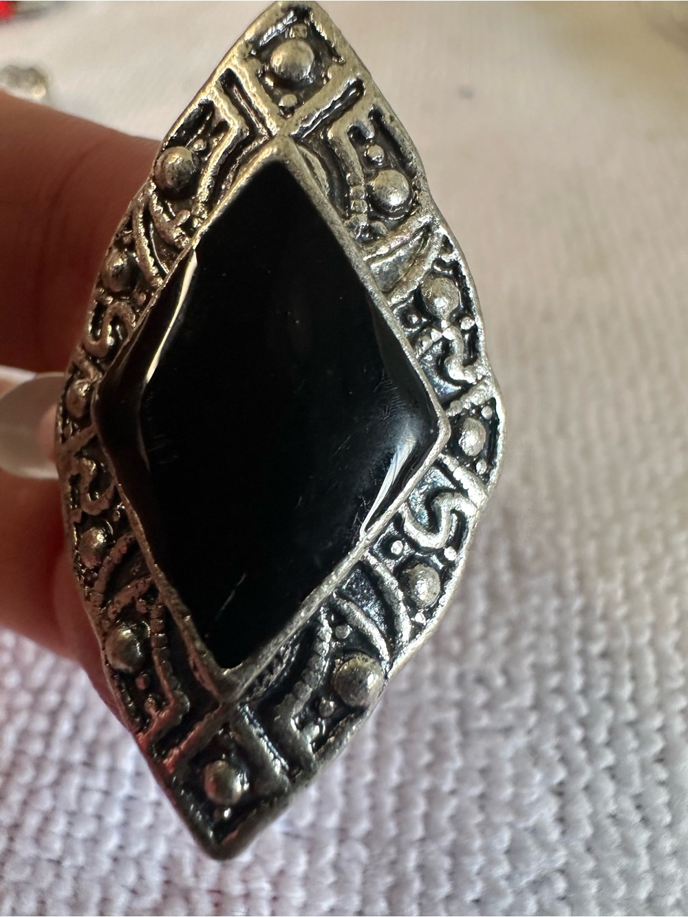 Unk Black and Silver Marquise Statement Ring